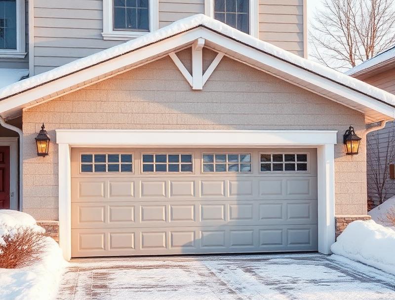 Garage door in cold winter weather with frost - preparing for cold weather maintenance